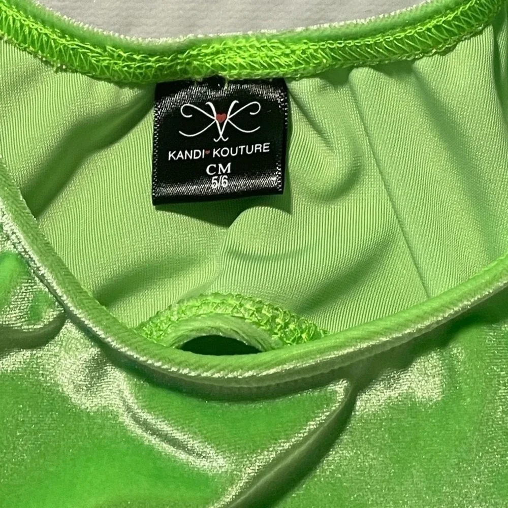 Kandi Kouture Neon Green Velvet Ruffle Peplum Dance Top Child Medium child CM